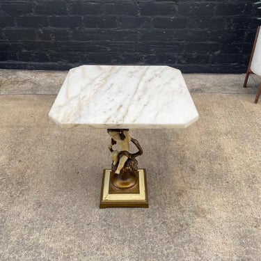 Antique Marble & Iron Side Table with Cherub 