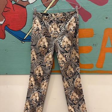 y2k Escada Op Art Swirl Printed Pants / Fleur De Lis / Neo Baroque / Tan / Black / Cream / Neutrals / Psychedelic / 32 Waist / Allover Print 