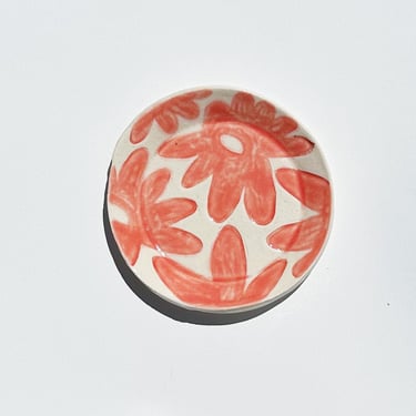 ceramic trinket dish. floral splat 04. ring or jewelry tray. glazed stoneware. 4 inch plate. 