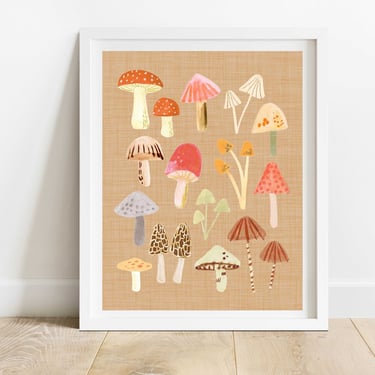 Mushroom Collage 8 X 10 Art Print/ Modern Woodland Wall Decor/ Rustic Nature Inspired Illustration/ Food Illustration Kitchen Print 