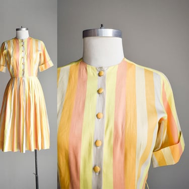 Vintage Vertical Striped Shirt Dress 