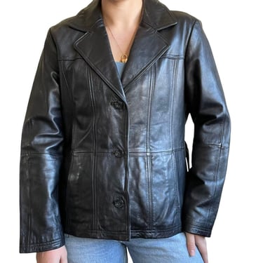 Vintage Womens 90s Wilsons Leather Black Minimalist Matrix Blazer Jacket Sz XL 