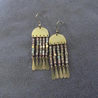 Multicolor seed bead and gold stainless steel earrings 