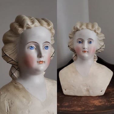 Large China Doll Head with Ornate Hairstyle and Snood - Repaired - 6.5