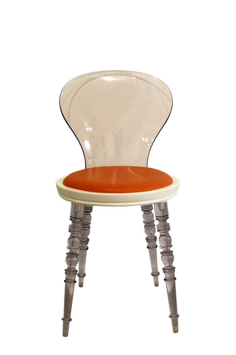 Contemporary Hollywood Regency Lucite and Orange Accent Chair 