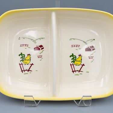 Brock of California Harvest Yellow Oval Divided Dish | Vintage California Pottery Mid Century Modern Dinnerware 