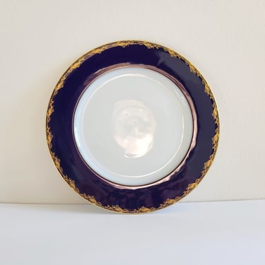 Vintage Rosenthal Bavaria Dinner Plates, Frederick the Great Pattern, Cobalt Blue and Gold 