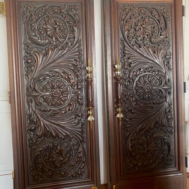 Ornate Double Sided Carved Doors w Scepter Handles PAIR