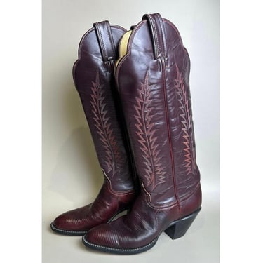 Vintage Leather Cowboy Boots Tony Lama Size 5B Burgundy Boots Western Style | 1980s boots| Winter Leather Boots | Elegant Footwear 