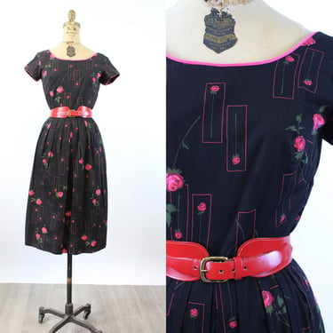 1950s BASILA pink ROSE cotton dress small | new spring 