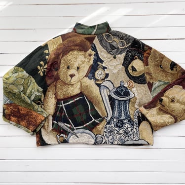 cottagecore jacket 90s vintage Maxson Tapestri teddy bear woven blanket chore coat 