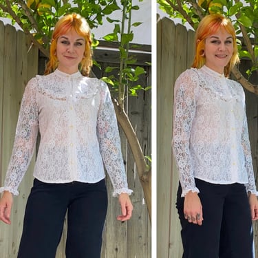 1980’s White Lace Long Sleeve Blouse 