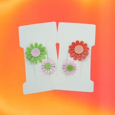 Flower Power Hair Clip Set - Mod Groovy Floral Daisy Barrettes 