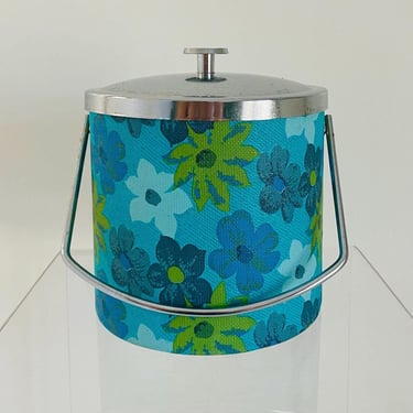 Vintage 1960s Groovy Retro Flower Power Insulated Chrome Handle Barware Ice Bucket 