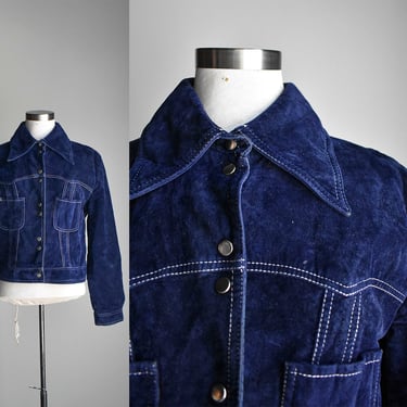 Vintage Blue Curly Top Faux Suede Jacket 