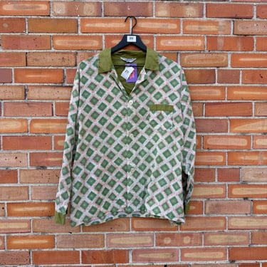 vintage 60s green abstract pajama top / xl extra large 