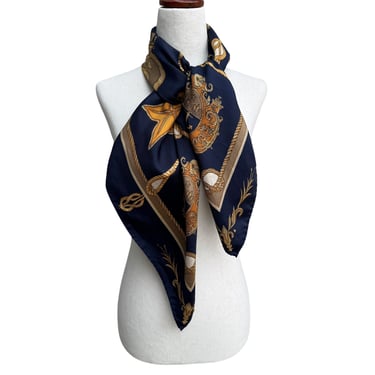 Art Of Silk Tie Rack Navy Gold Vintage Silk Nautical Made In Italy Scarf Wrap Shawl