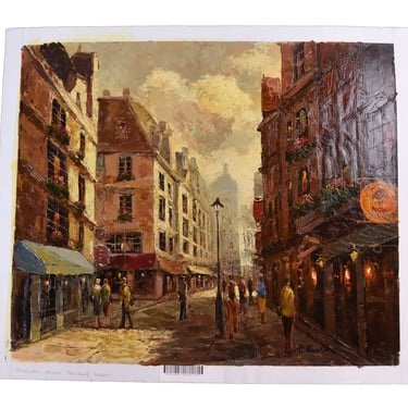 Impressionist Oil Painting Parisian Street Scene with Pedestrians 