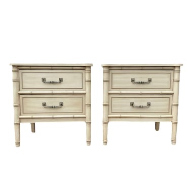Henry Link Bali Hai Nightstands FREE SHIPPING Set of 2 Vintage Creamy White Faux Bamboo End Tables Hollywood Regency Coastal Furniture 