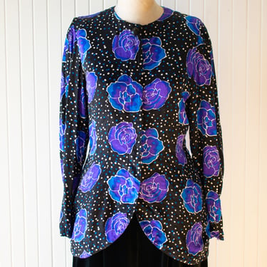 Vintage Silk Floral Blouse Small