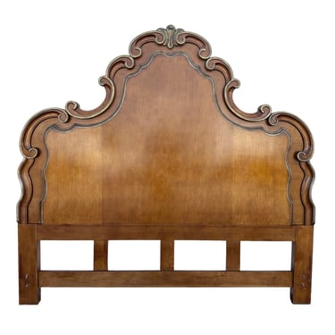 Vintage King Headboard with Elegant Wood Carvings and Gold Details 76