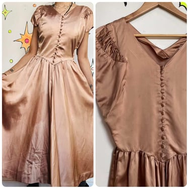 Vintage 40s Jonathan Logan Champagne Satin Evening Gown | Hollywood Glam | S 