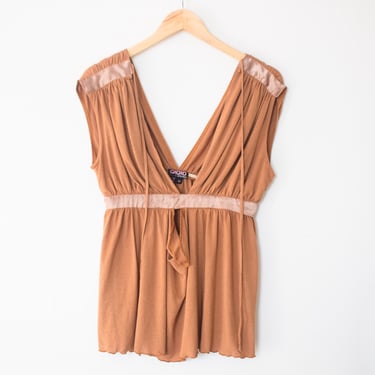 XOXO Collection | Vintage 00s Y2K Light Brown Sleeveless Top | Size M, 2000s, Cocktail, Party, Cute / Festival, Peep Hole, Metallic, Boho, 