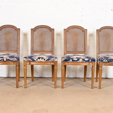 Henredon French Regency Louis XVI Carved Walnut Cane Back Dining Chairs, Set of Four