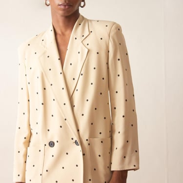 Late 1980s Perry Ellis Polka Dot Crepe Blazer 