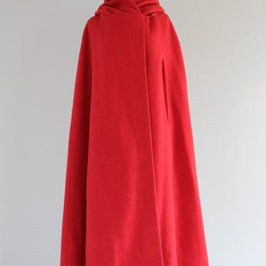 Epic Vintage 1970's Little Red Riding Hooded Irish Wool Cape by Boru / Medium