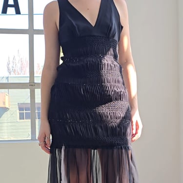 Slinky Ruched + Sequined Black Dress (S)