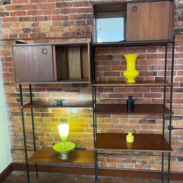 Avalon Modular Teak & Metal Multi Piece Mid Century Modern Bookcase Wall Units from the 1970s 