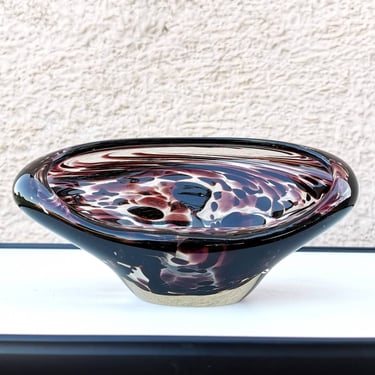 Vintage Murano Glass Bowl, Mid Century Heavy Bowl, Glass Artwork, Hand Made, Purple Mcm Glass 