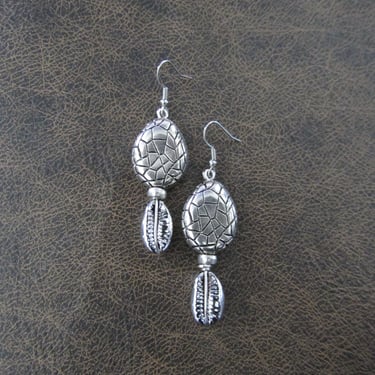 Mid century modern silver cowrie shell earrings 2 