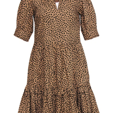 J.Crew - Cheetah Print Tiered Ruffle Cotton Midi Dress Sz XS