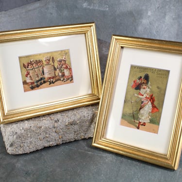 RARE! Antique Advertising Cards | Gold Foil Art | H.J. Holbrook & Co Ladies Fine Shoes - Liebig Company - 6" x 8" MATTED and FRAMED 