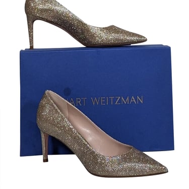 Stuart Weitzman - Gold Sparkly Pointed Toe Pumps Sz 7.5