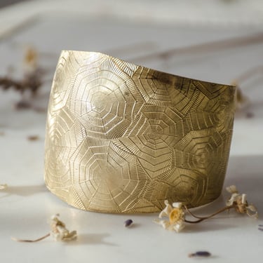 gold spiderweb cuff bracelet, gothic witchy spooky weird Halloween jewelry, brass cuff, bohemian nature gift for her 