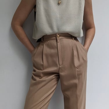 Vintage Toffee Pleated Wool Trousers