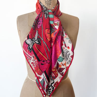 Multi-Pattern Pink And Red Detailed Scarf