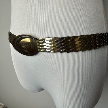 Vintage shiny silver & gold  slinky mesh belt  1970s style dressy belt reptile like metal glam~ open size 30” to 36” Larger volup / AS-IS 