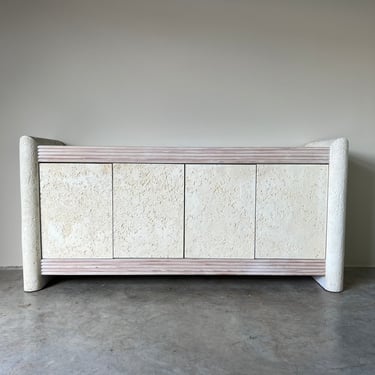 80's Postmodern Faux Coral Stone and Wood Sideboard 
