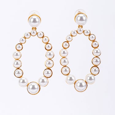 Pearl Oval Hoop Drop Earrings