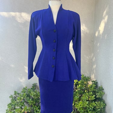 Vintage 80s suit peplum jacket pencil skirt purple knit jersey 3/4 XS All That Jazz 