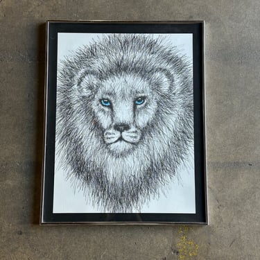 Lion Pen Art, Signed and dated 1972 