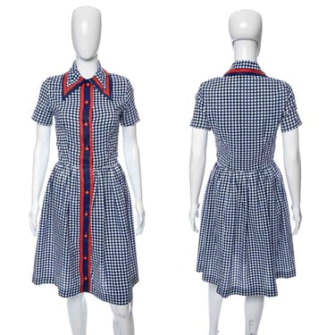 1960's Glenbrooke Navy Polka Dot Day Dress Size M