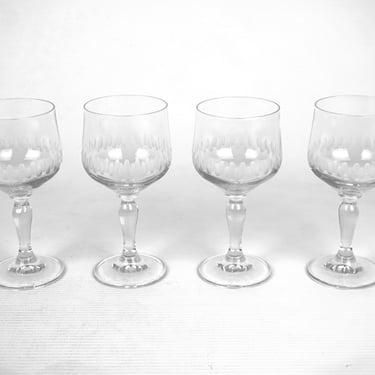 Set of 4 wine glasses, Vintage wine glasses with engraving, See through wine glass ,Crystal wine glasses, 