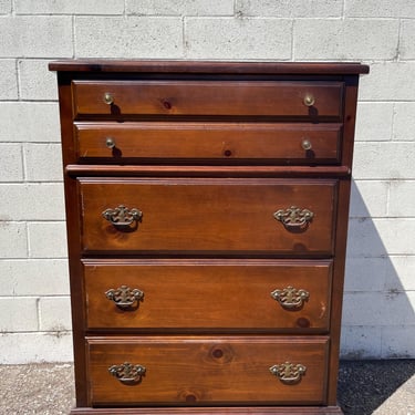 Vintage Dresser Tall Boy Highboy Chest of Drawers Country French Cottage Rustic Bedroom Storage Bassett CUSTOM PAINT AVAIL 