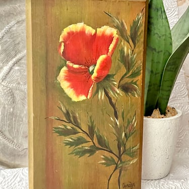 Floral Oil Painting, Wild Flower, Artist Signed, Indian Blanket Flower, Wood Backing, Vintage 60s 70s Home Wall Decor 