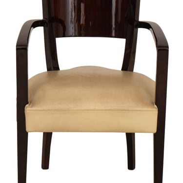 Art Deco Revival Leather Covered Mahogany Armchair